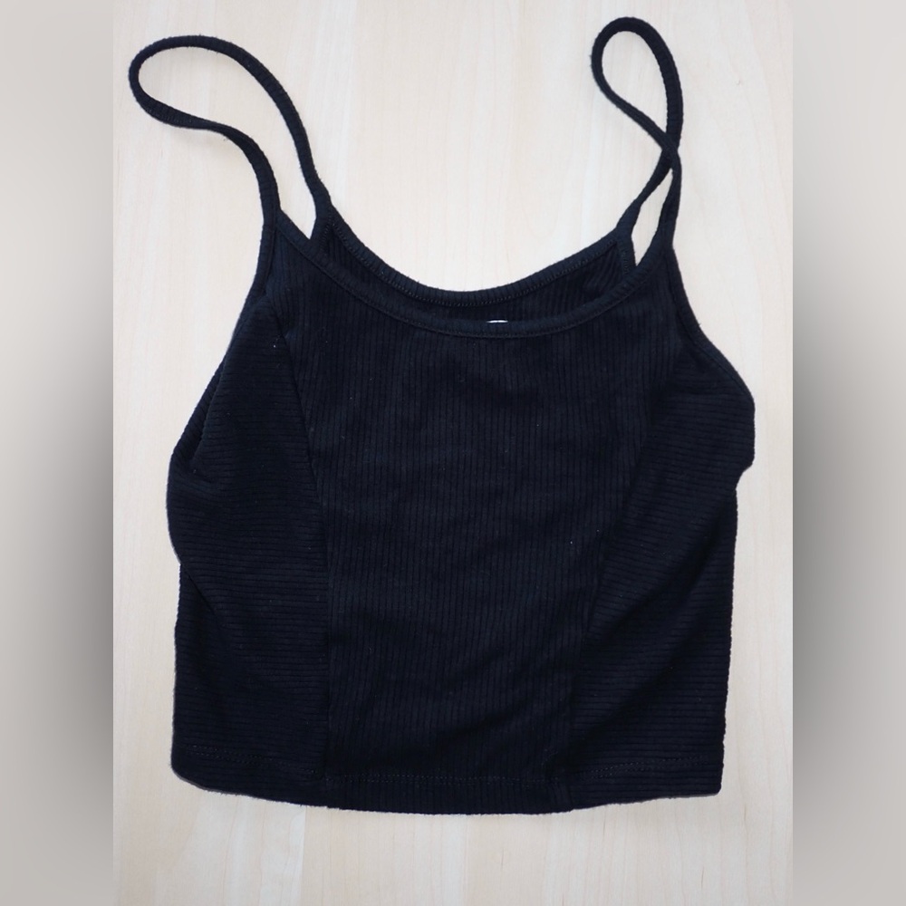 Urban Outfitters Cabana Cropped Ribbed Cami- black